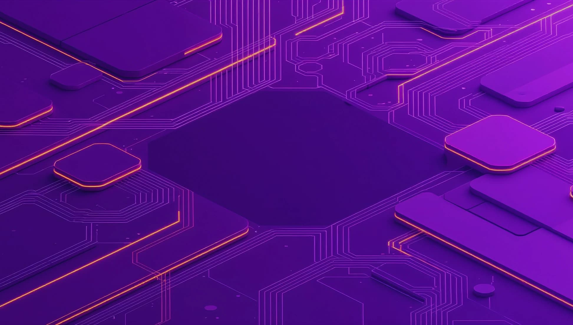 Isometric 3D illustration of hexagonal data modules with orange glowing integration pathways